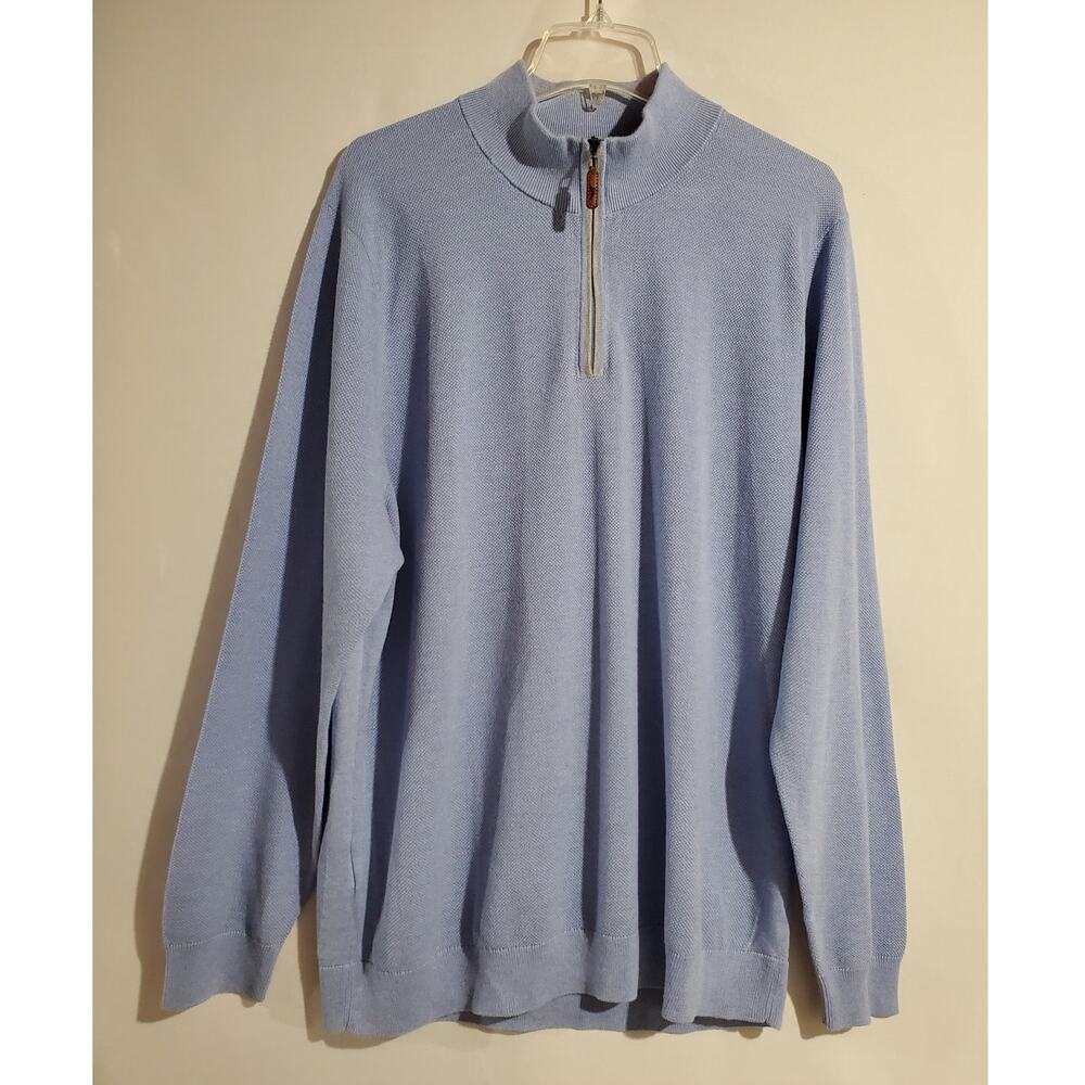 Tommy Bahama Island Zone Cool Max Quarter Zip Sweater Mens Size XL Blue Preppy